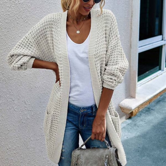 Cream Cozy chunky knit open front cardigan Casual Minimalist - Picture 4 of 11